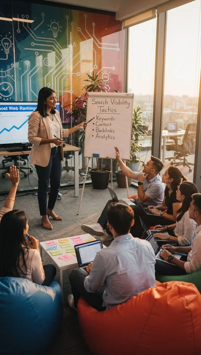 A graph showing the upward trend of website rankings over time with SEO efforts.